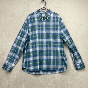 J.Crew Men's Blue Plaid Organic Cotton Slim Fit Button Up Long Sleeve Shirt XXL